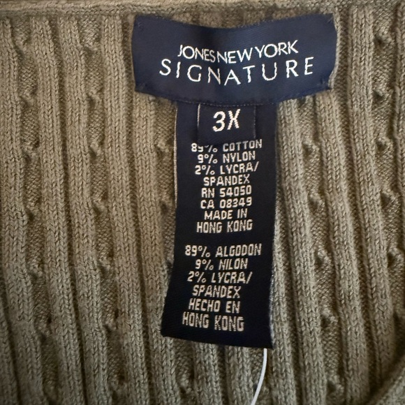 Jones NY Signature Moss Green Cable Knit Cardigan 3X NWT V Neck Buttons Stretch - Picture 7 of 7